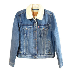 Levi's Original Sherpa Fleece Denim Trucker Jacket Classic Retro 70s Women's L